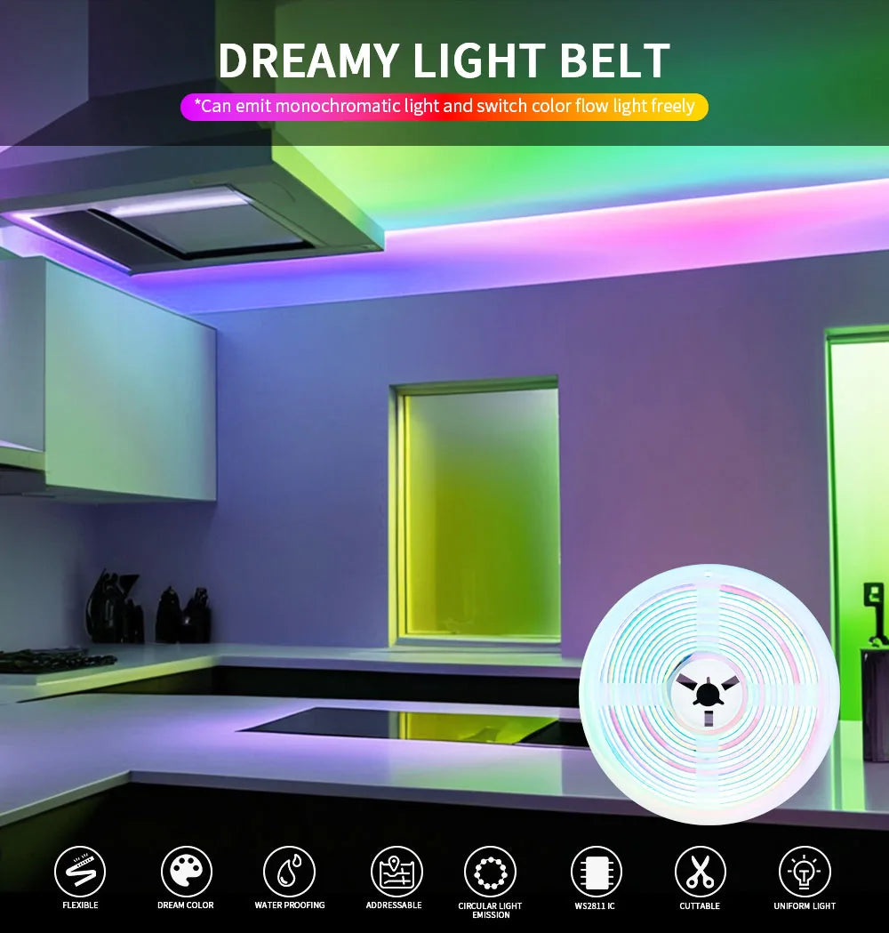 DC12V WS2811 RGBIC COB LED Light Strip Tuya WIFI APP Control For Alexa Google Addressable Flexible LED Light Tape
