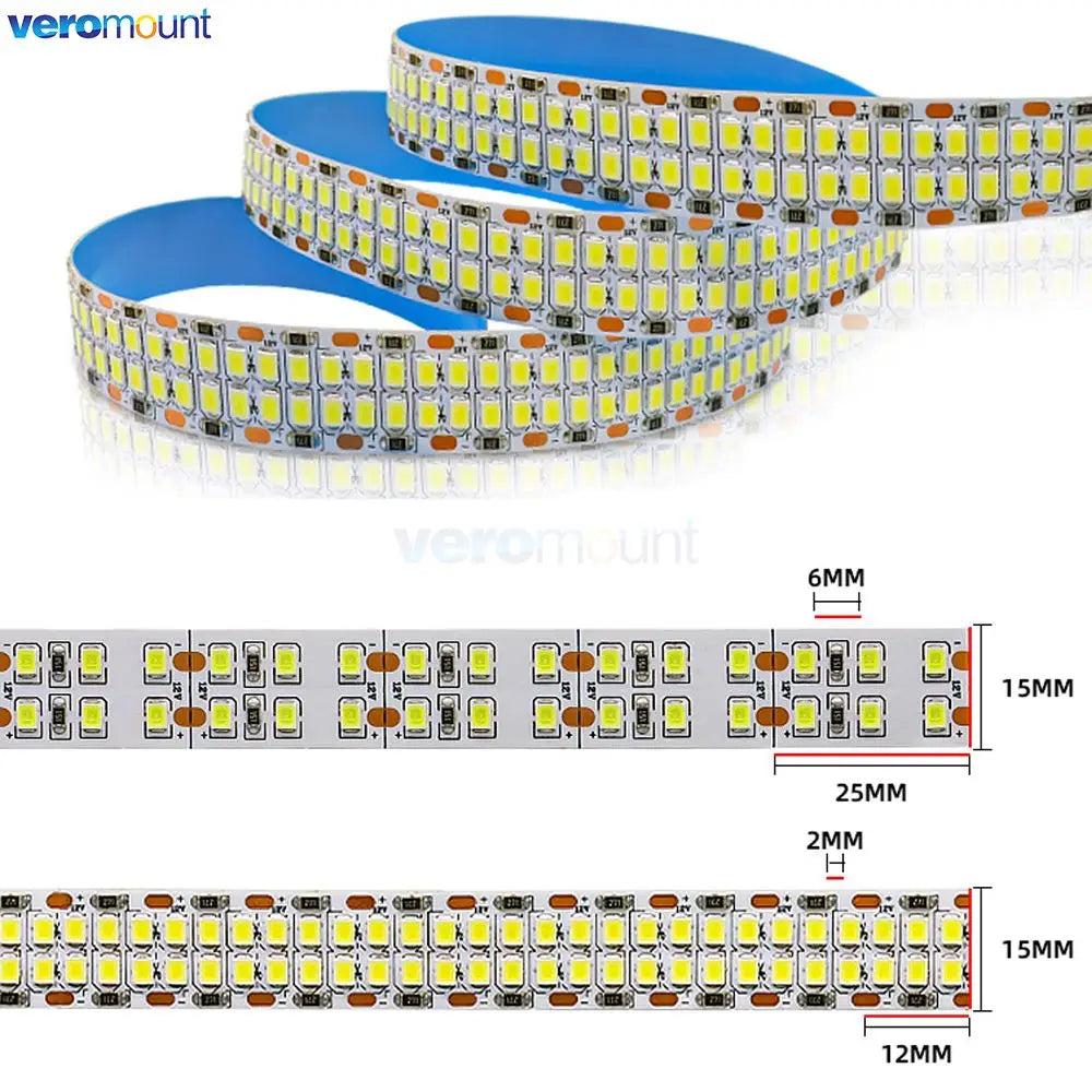 5m Double Row 2835 Flexible LED Strip 240leds/m 480leds/m Cool Warm White 4000K IP20 Non-Waterproof 1200/2400 SMDs 12V 24V DC
