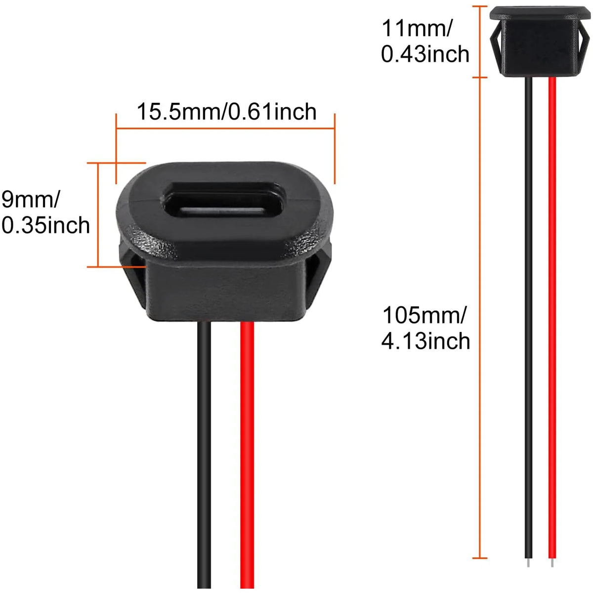 5/10PCS Type-C Female Chassis Waterproof 2P Solder Wire Type USB C Pigtail Cable Extension Power Cable USB-C Plug to 2 Pin Bare
