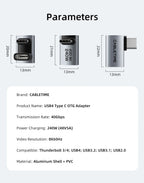 CABLETIME Type C Adapter 240W OTG USB C Adapter 8K 60Hz 40Gbps 90-Degree Converter USB4 Adapter for iPhone Adapter MacBook iPad