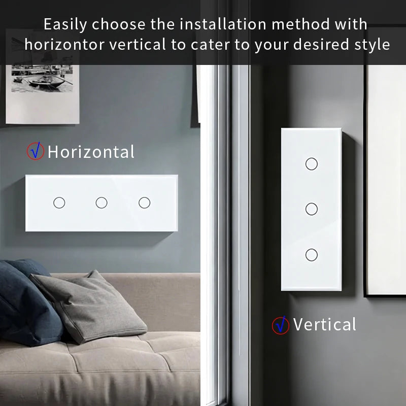 TAWOIA 1/2/3 Gang Touch Switch Double Light Switch Triple Sensor Switch 1Way EU Standard Glass Panel Blue backlight White Series
