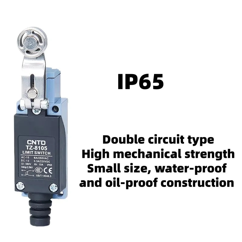 CNTD TZ‑8105 Roller Lever Limit Switch IP65 Waterproof 10A 380VAC Double Circuit Micro Travel Switch for Industrial Automation M