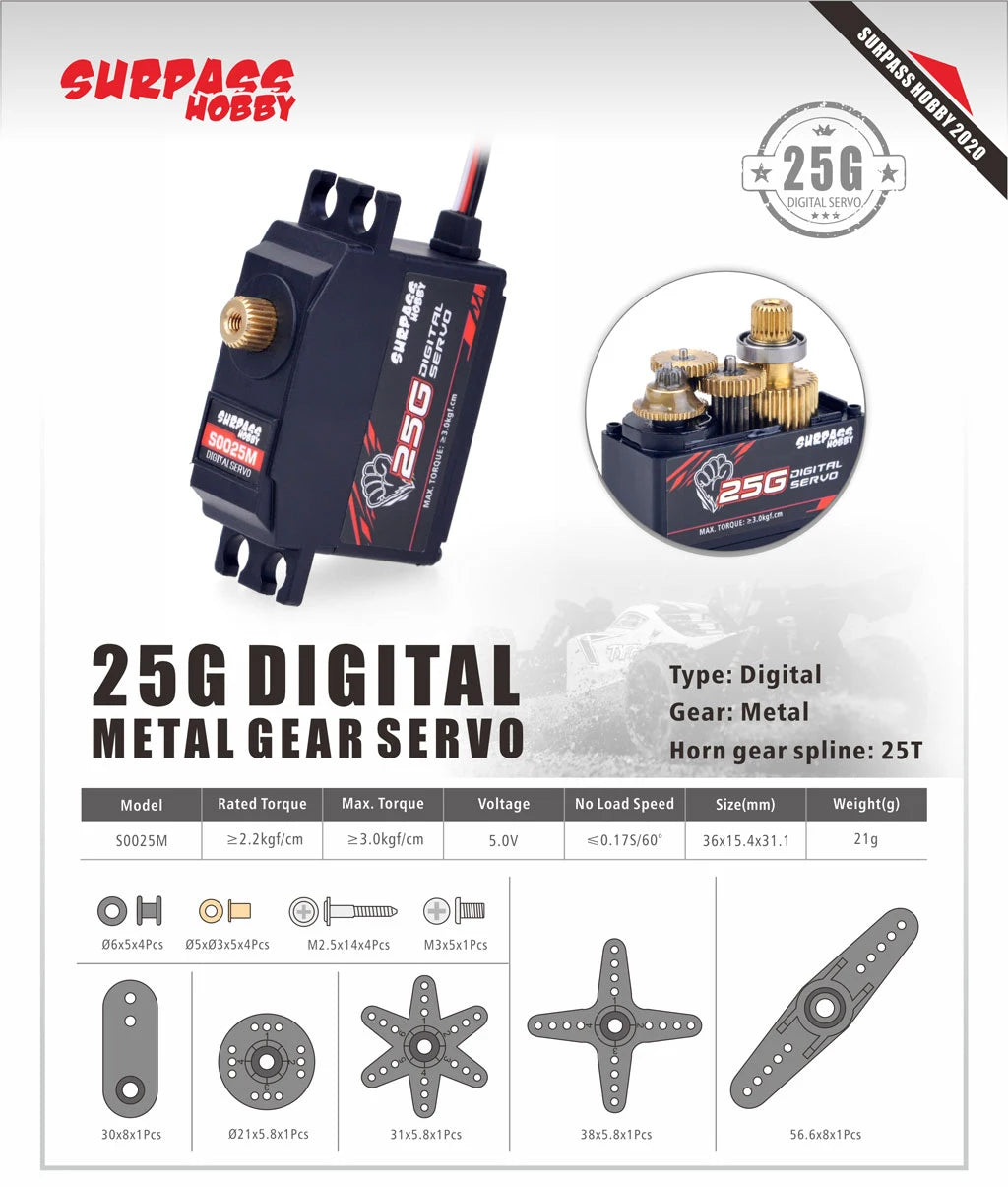 SURPASS HOBBY 9G 17G 25G 6KG 9KG 15KG 20KG Metal Gear Digital Motor RC Servo for Car Plane Robot Boat Model Wltoys Axial SCX24