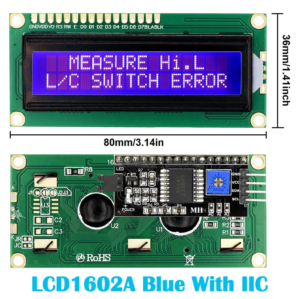 LCD1602 1602 LCD Module 16x2 Character LCD Display PCF8574T PCF8574 IIC I2C Interface 5V Blue / Yellow Green Screen for Arduino