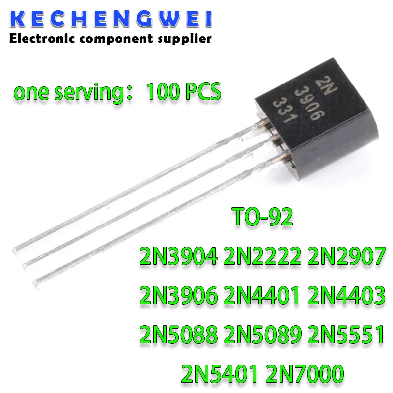 100PCS 2N3904 TO-92 2N2222 2N2907 2N3906 2N4401 2N4403 2N5088 2N5089 2N5551 2N5401 2N7000 NPN Transistor