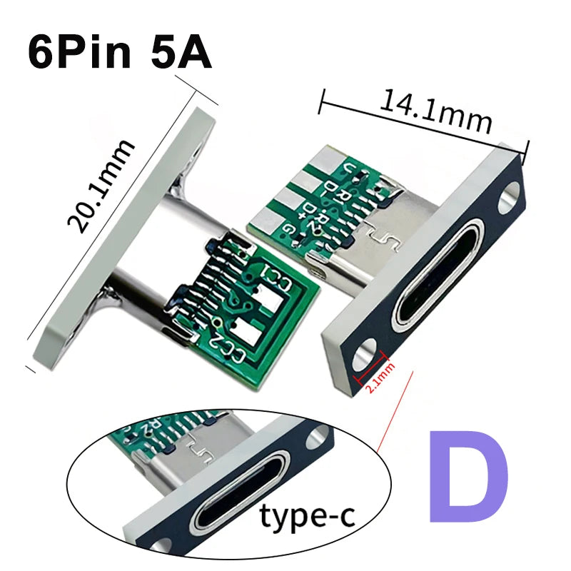 2/5/10pcs Type C USB 3.1 Socket With Screw fixing plate Type-C USB Jack 3.1 Type-C 2Pin 4Pin 5Pin 6Pin Female Connector Jack DIY