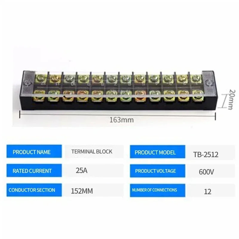 TB1503 TB2503 TB4512 Screw Terminal Block Barrier Strip 15A 25A 45A Wire Connector with Flame Retardant PC Cover for DIN Rail