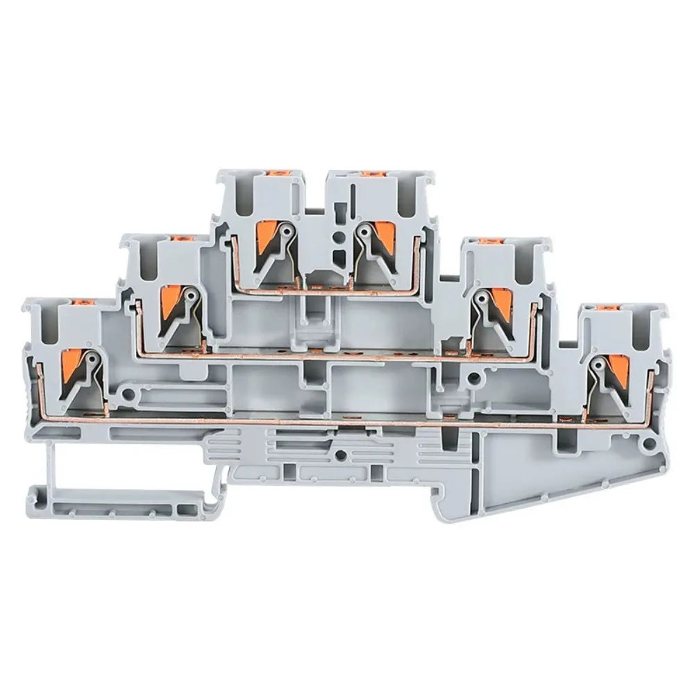 10Pcs PT2.5-3L Din Rail Terminal Block 3 Level Push In Wire Connector 2.5mm² Quick Wiring Electrical Cable Splitter