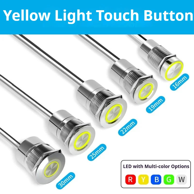Metal touch sensor switch Stainless steel button jog delay self-locking IP68 waterproof 16/19/22/30mm