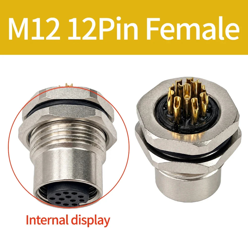 M12 PCB Sensor Connector 4/5/8/12 Pin Male Female Waterproof Circular Socket Front Mount Threaded Nut Flange for Electronics