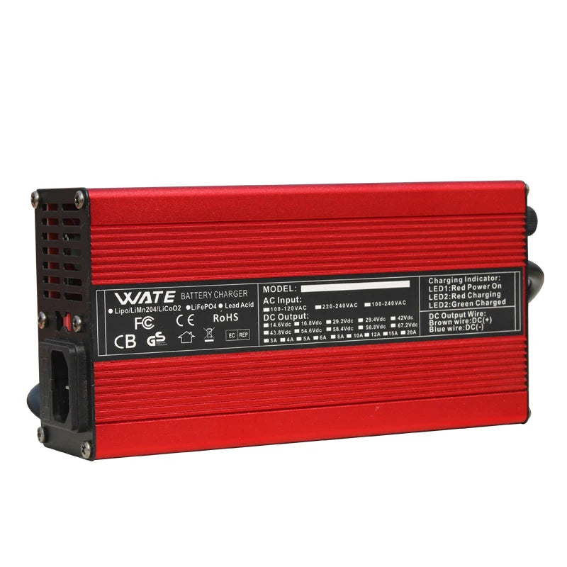 54.6V 4A Smart Lithium Battery Charger For 48V Lipo Li-ion With Fan Aluminum Case