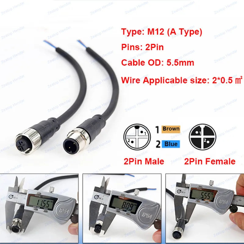 1Pcs M12 Sensor Connector 2 3 4 5 8 Pin Male / Female Aviation Plug IP67 Waterproof Wire A Type 20cm PVC Cable