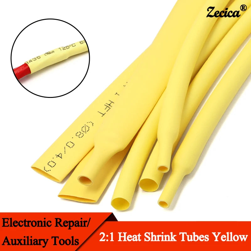 1~10m 2:1 Heat Shrink Heat Shrink Tube Yellow Diameter 0.6~80mm Wire Cable Repair Wrap Sleeving DIY Waterproof Polyolefin Tubing