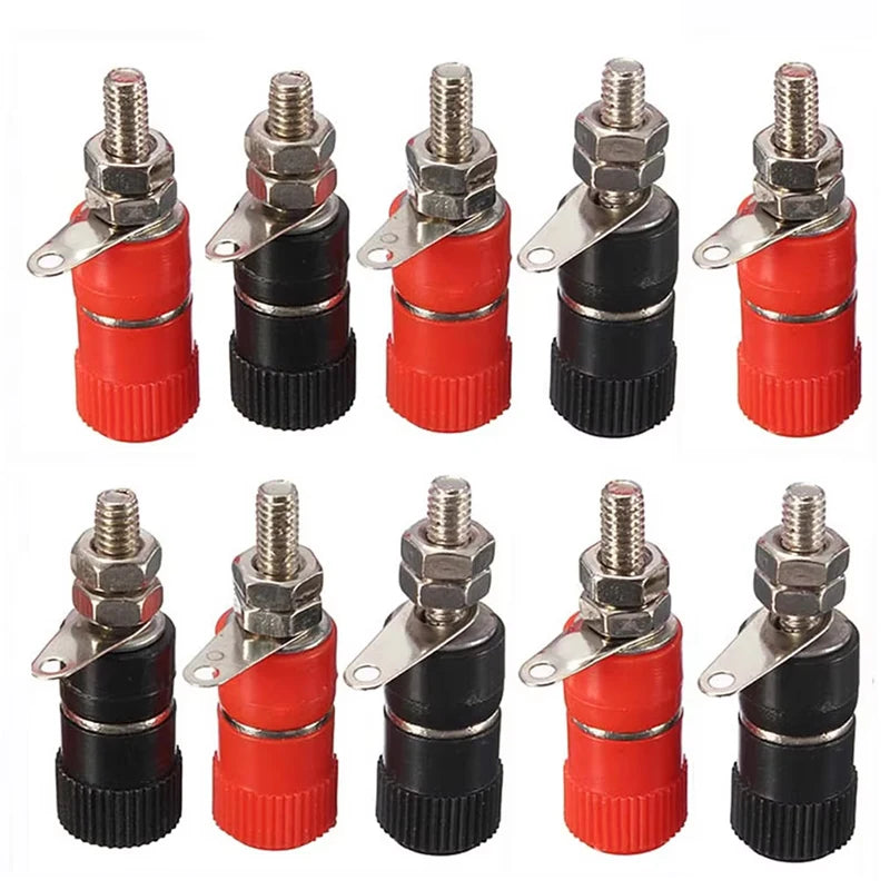 10pcs 4mm Red&Black Banana Socket Professional Binding Post Nut Banana Plug Jack Connector Nickel Plated For 4mm Banana Plug