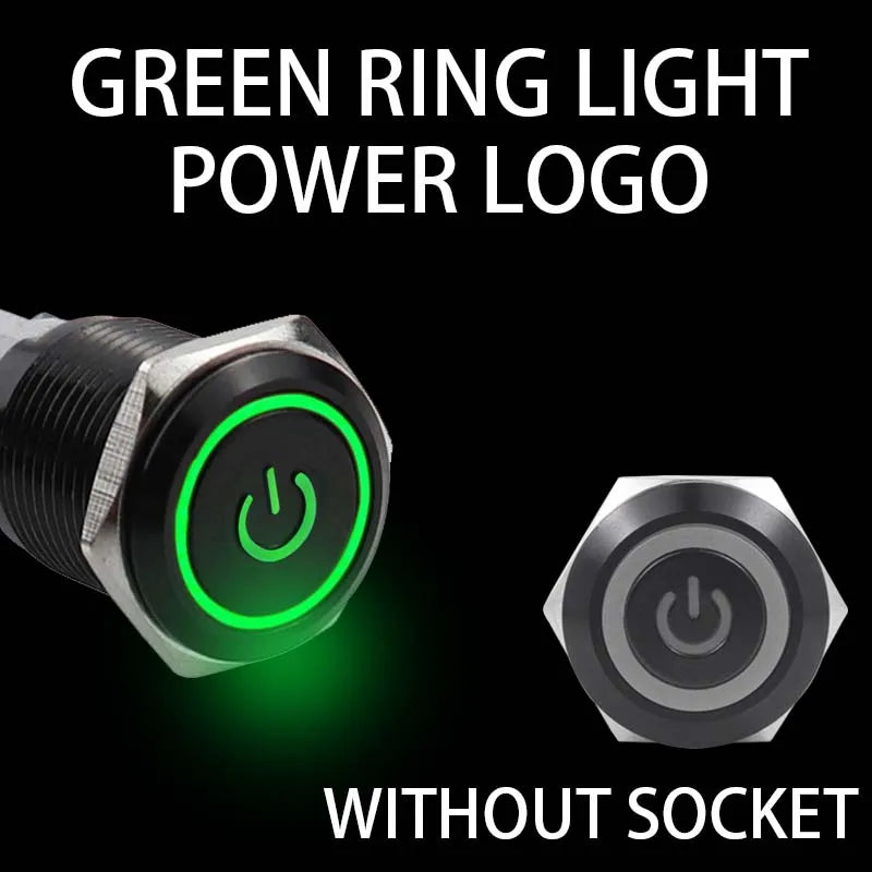 16/19/22mm Waterproof Metal Push Button Switch with socket LED Ring/Power Light Momentary Latching   5/12/24/220V black 1NO1NC