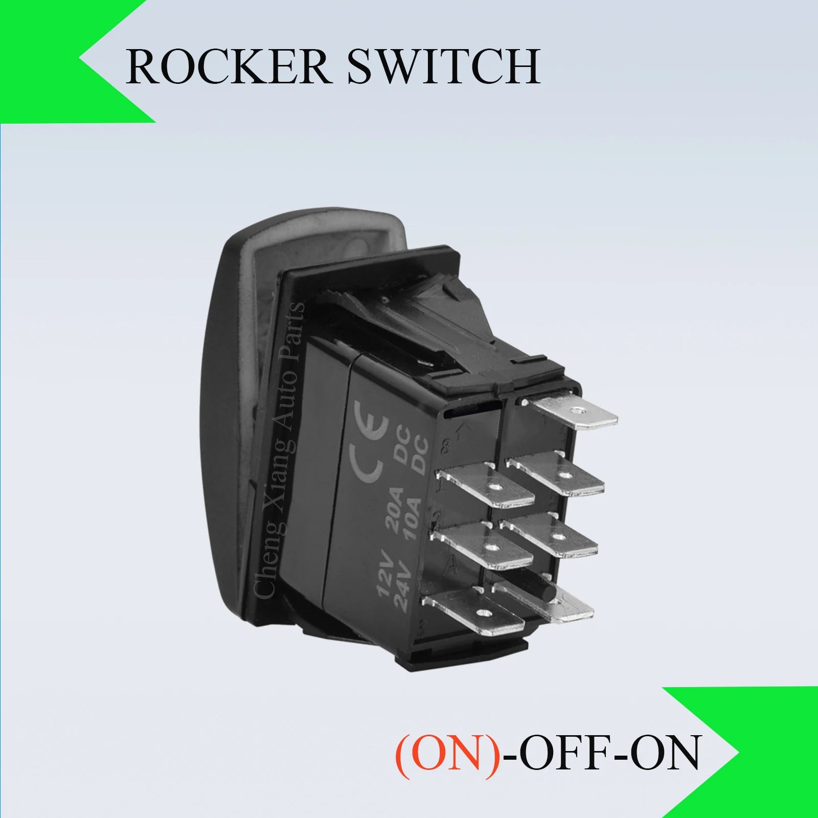 Green Led (ON)-OFF-(ON) (ON) OFF ON ON OFF ON Rocker Switch 12V 20A DPDT SPST Illuminated Rocker Switch Car Boat Accessories
