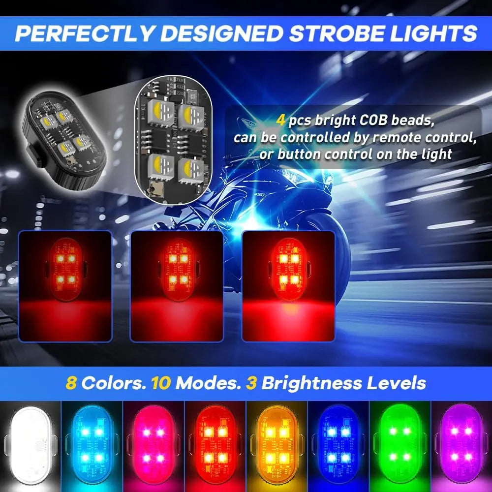 RGB LED Motorcycle Strobe light Car LED Flash Rechargeable Wireless Light Aircraft Airplane Helicopter Warning Lights Accessorie