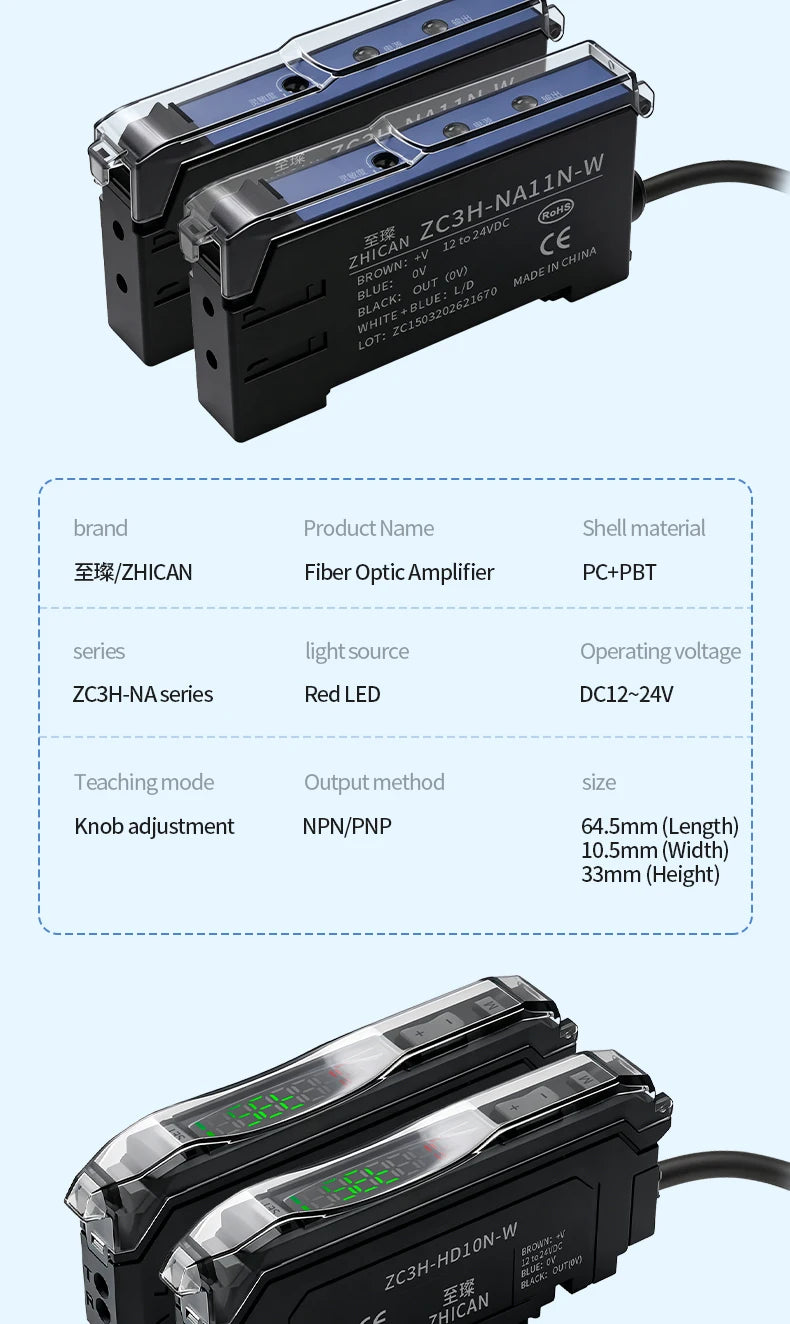 Intelligent Digital Display Fiber Optic Amplifier Sensor for Long and Short Distance Diffuse Reflection Induction Photoelectric