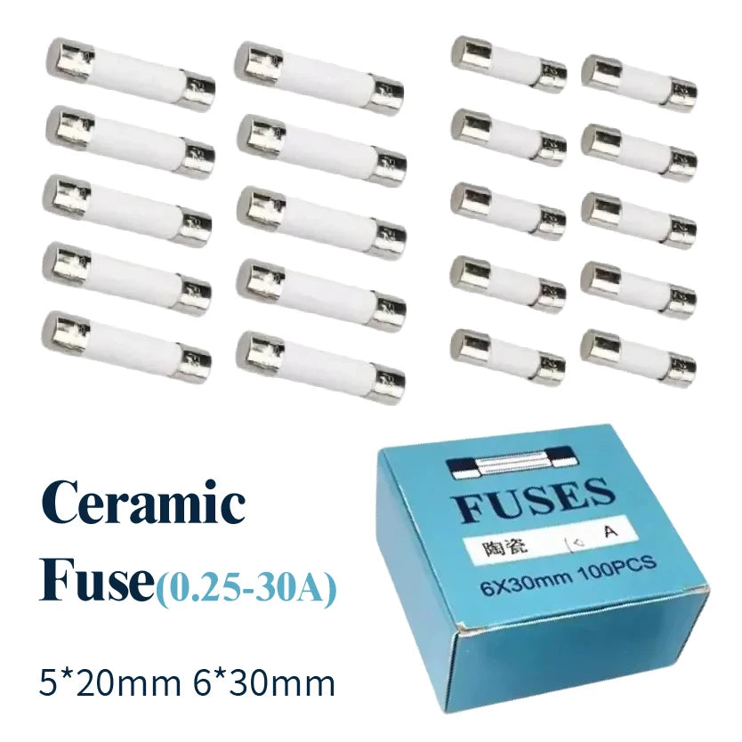 0.25A -30A Fast Blow Ceramic Fuse 250V Slow Break The Fuse Tube 5X20MM 6X30MM