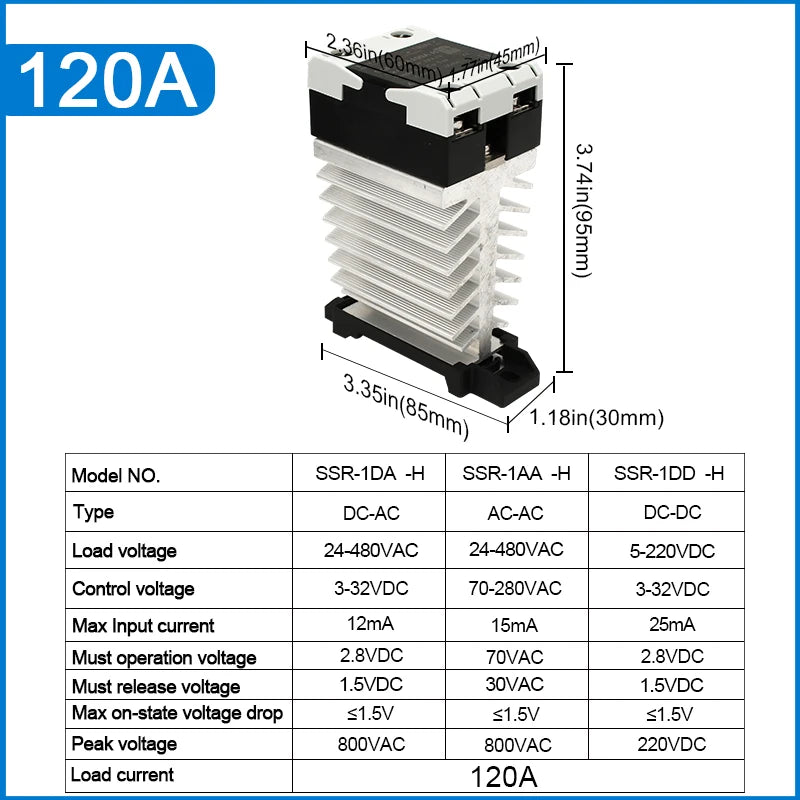 LCTC Solid State Relay Radiator Heat Sink SSR Single Phase DIN Rail 10A 25A 40A 60A 80A 100A 120A DC-AC AC-AA DD Zero Crossing