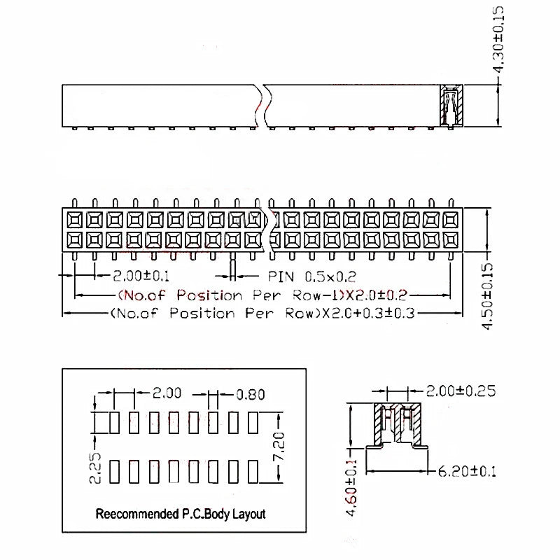 10pcs 2.0mm SMD PH4.3mm/PH2.0mm Standard/ Short Profile Double Row 2X3/5/7/9/10/12/18/24P PCB SMT Socket Gold Female Header
