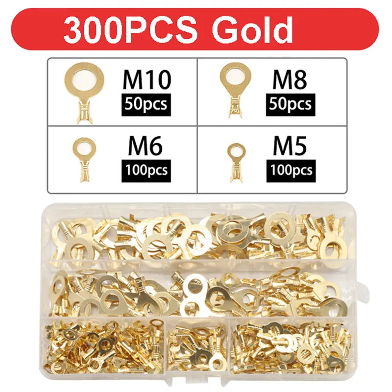 150-540pcs Boxed Terminal Block Connector M3/M4/M5/M6/M8/M10 O-type Ground Lugs Terminal Cold-Pressed Copper Tab Wiring Nose