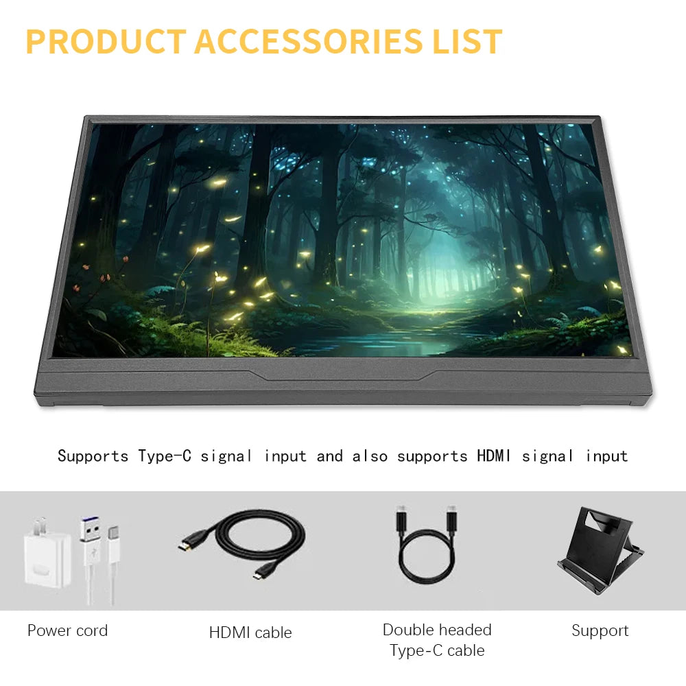 JLT 14-inch LCD Portable Monitor 1920*1080 65%SRGB IPS Extended Display with Bracket For PC Laptop Switch Type-C hdmi-Compatible