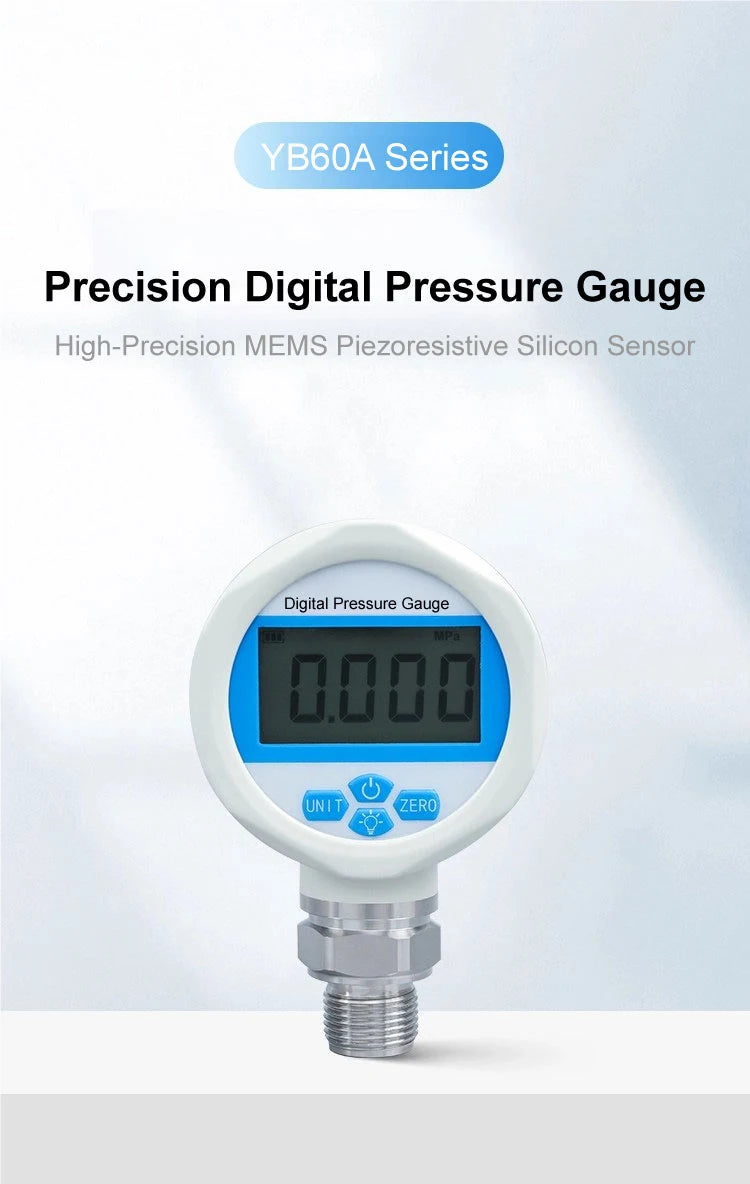 YB60A Precision Digital Pressure Gauge Battery Powered Vacuum Positive Negative Pressure Meter M20 Peak Memory -100kPa-100MPa