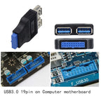 20-pins to 2 X USB A Female Dual Port USB 3.0 to Motherboard Mainboard Internal 20pin Header Adapter