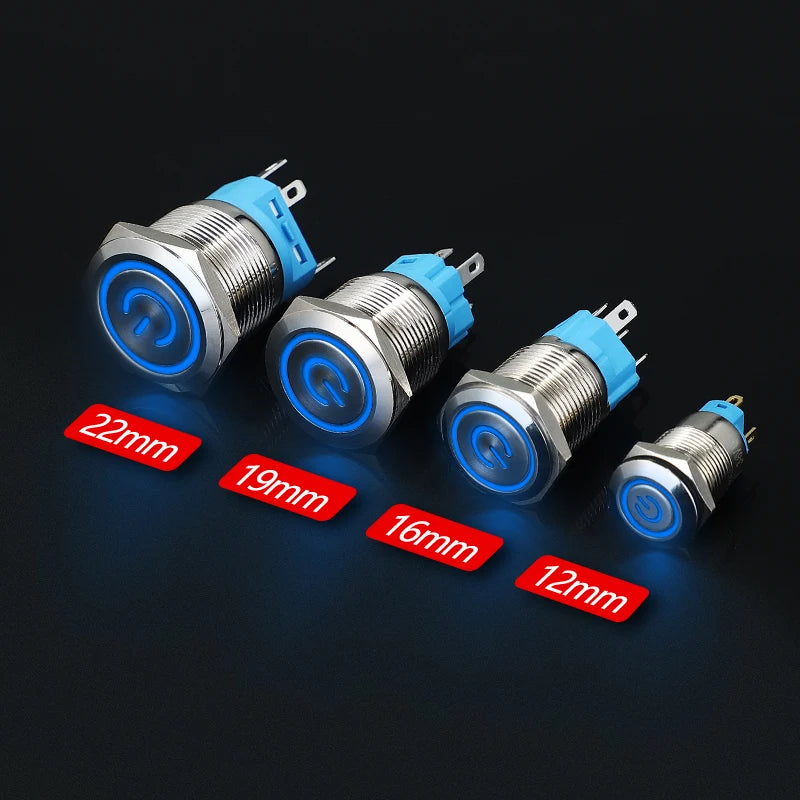 Metal Round Push Button Switch 12‑16‑19‑22mm, Momentary & Latching Power Control Button with LED Indicator for Electronic Projec