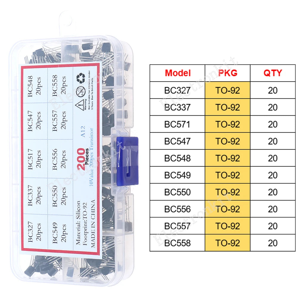 SOP-23 SOP-223 TO-252 TO-92 TO-92L TO-126 TO-220 Mosfet Triode Thyristor Voltage Regulator PNP/NPN Transistor Assortment Kit