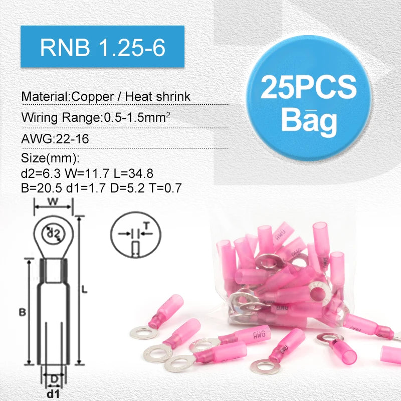 25PCS Heat shrink Insulated Ring Electrical Wire Crimp Terminals M5/M6/M8/M10 for Assortment Electric wiring Connector
