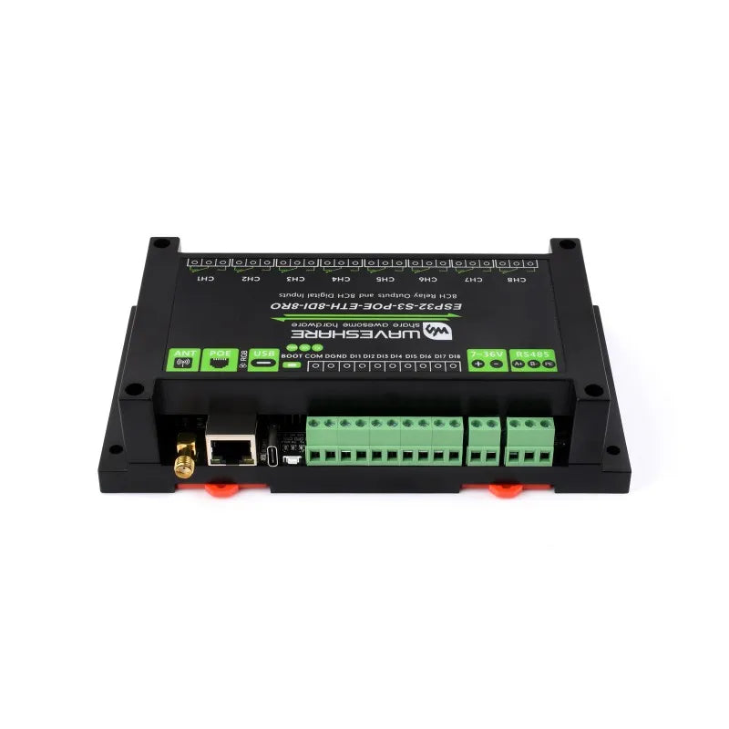 Waveshare ESP32-S3-ETH-8DI-8RO,Industrial 8-Channel ESP32-S3 WiFi Relay Module,Onboard isolated RS485 interface, Built-in Xtensa