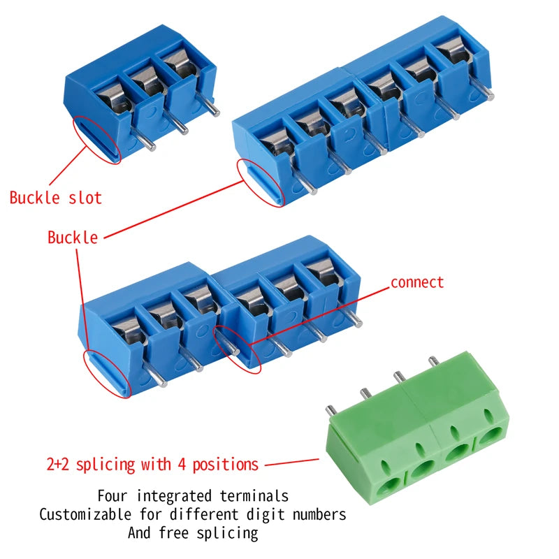 10-100Pcs PCB Terminal Block Connector Pitch 5.0mm KF301 Straight Pin 2P 3P Screw PCB Terminal Blocks Connector Assortment Kit