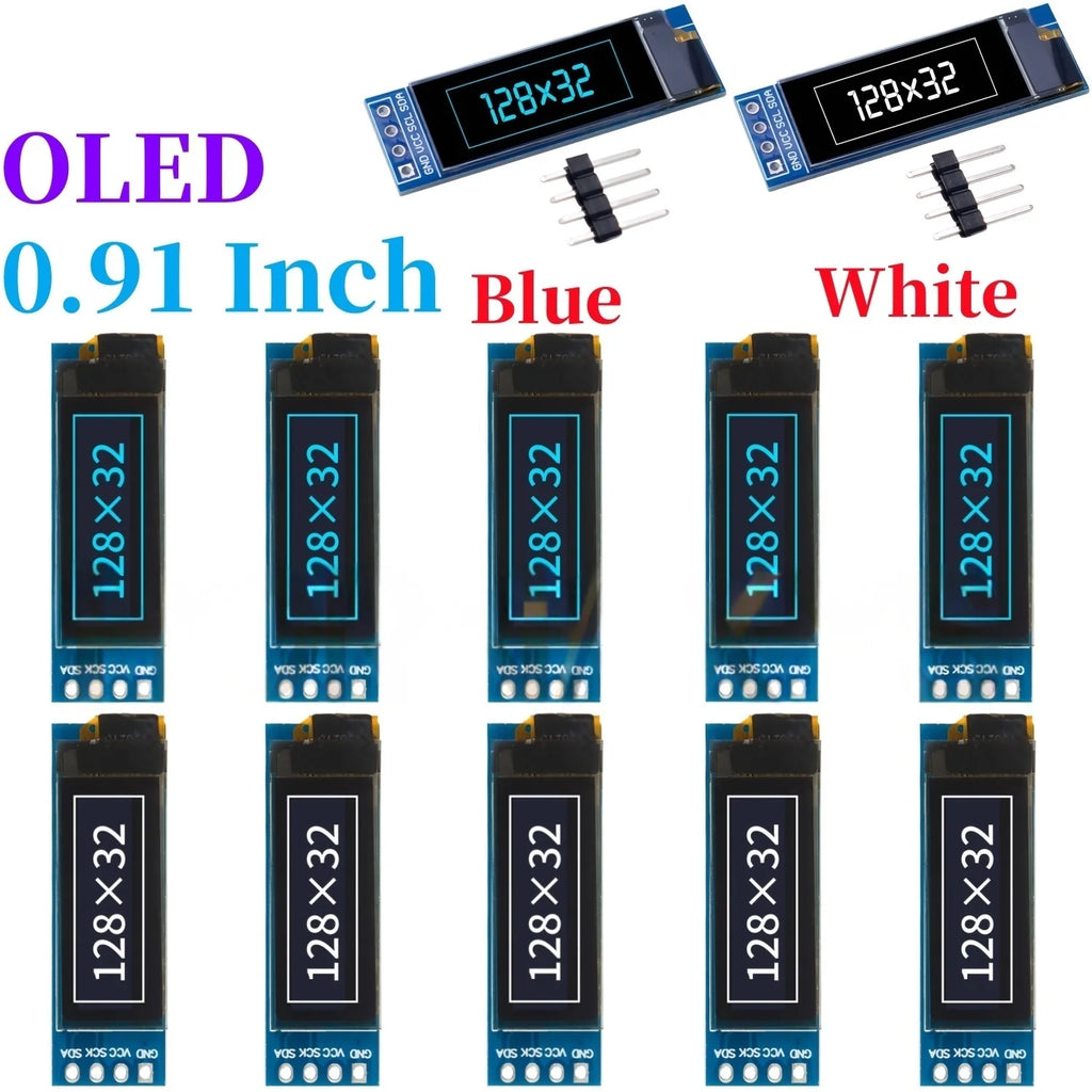 XZG 1-20PCS 0.91 Inch 128x32 IIC I2C  White /Blue OLED LCD Display DIY Module SSD1306 Driver IC DC 3.3V 5V for arduino