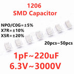 1206 SMD Capacitor 1PF2.2PF3.3PF4.7PF6.8PF10PF220PF330PF470PF680PF1NF22NF47NF10NF100NF0.1UF1UF2.2UF4.7UF10UF22UF47UF100UF220UF
