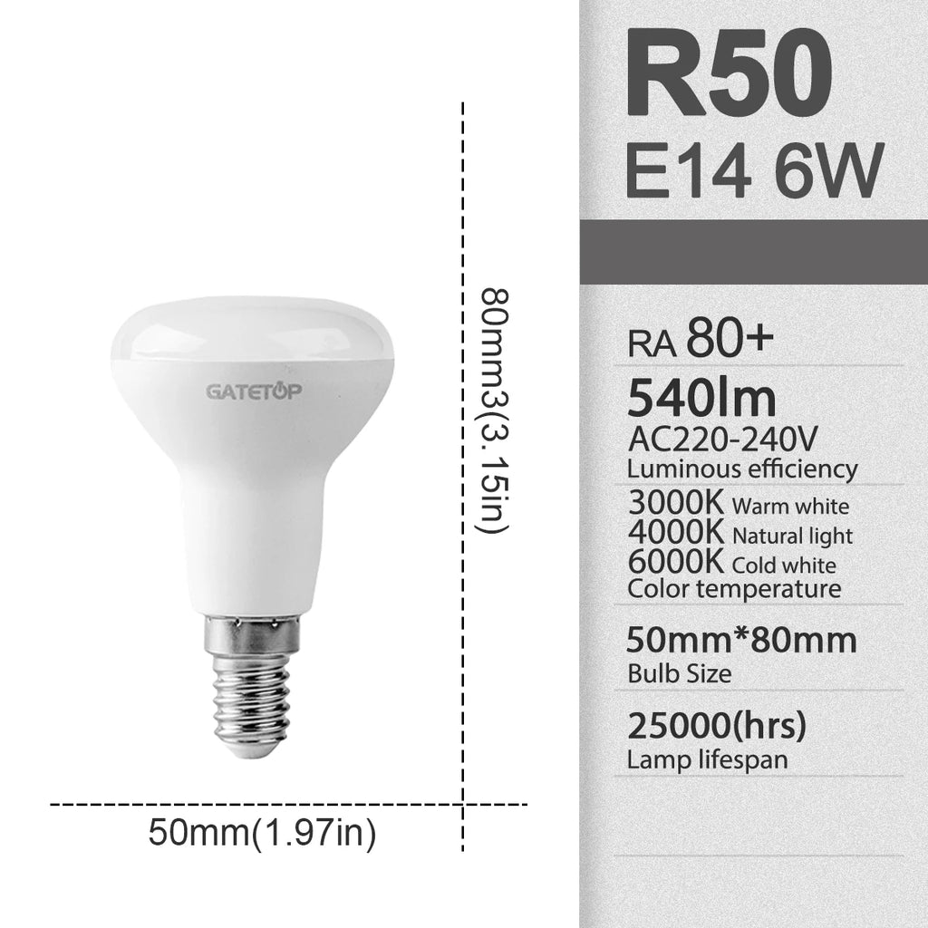1-10 Pack R50 R63 R80 E14 E27 R Bulb Bathroom Light 6W 10W 12W High Lumen 3000K 4000K 6000K Natural Light for Bathroom Home