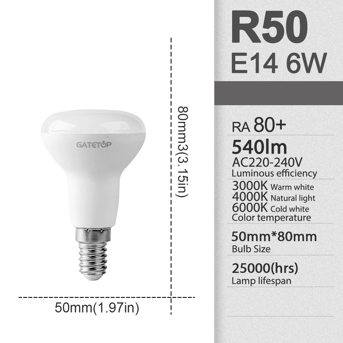 1-10 Pack R50 R63 R80 E14 E27 R Bulb Bathroom Light 6W 10W 12W High Lumen 3000K 4000K 6000K Natural Light for Bathroom Home