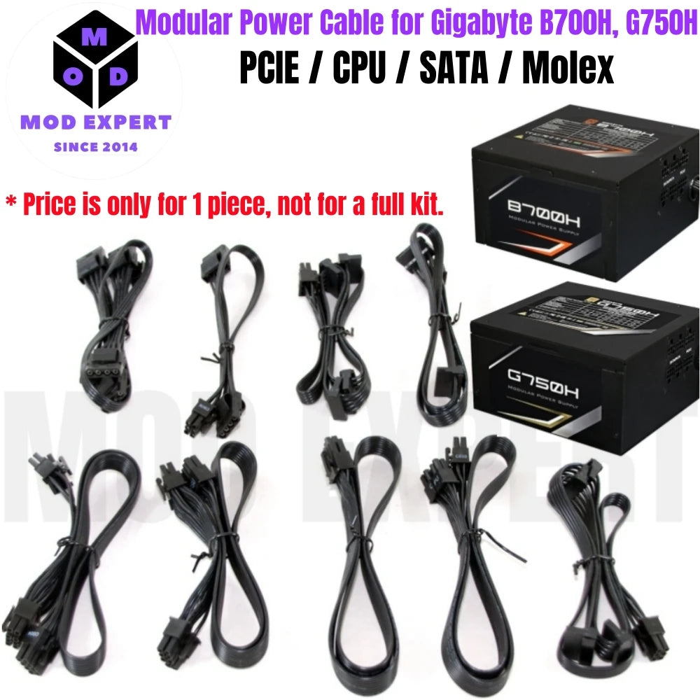 Modular Power Cable for Gigabyte GP-B700H 700W, GP-G750H 750W, GPU PCIe 8Pin 6+2Pin, CPU 4+4Pin, SATA, Molex IDE 4Pin, ATX 24Pin