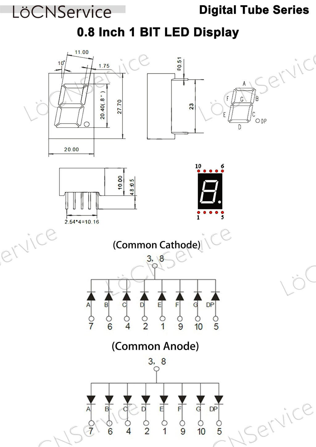 LoCNService 30PCS 0.8Inch Digital Tube LED Display 1 Bit Red Yellow Green Blue White Common Anode / Cathode 7 Segment 0.8 inch