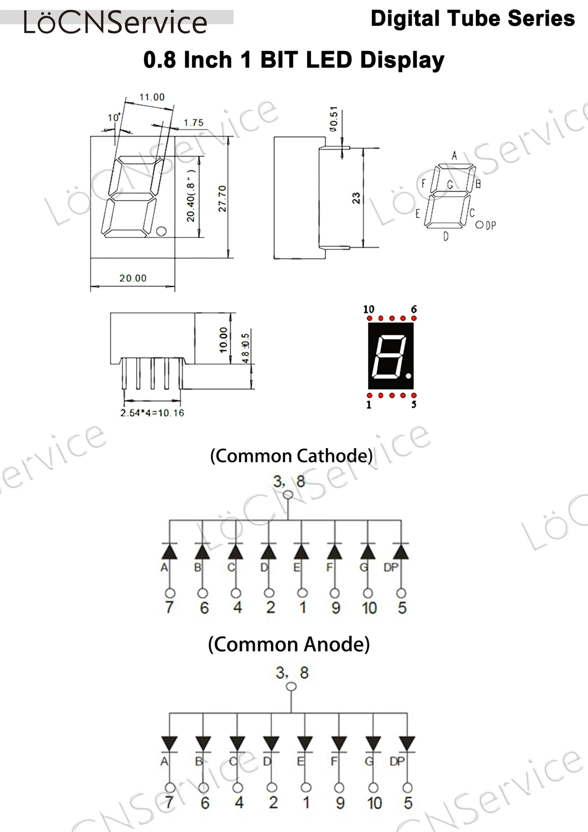 LoCNService 30PCS 0.8Inch Digital Tube LED Display 1 Bit Red Yellow Green Blue White Common Anode / Cathode 7 Segment 0.8 inch