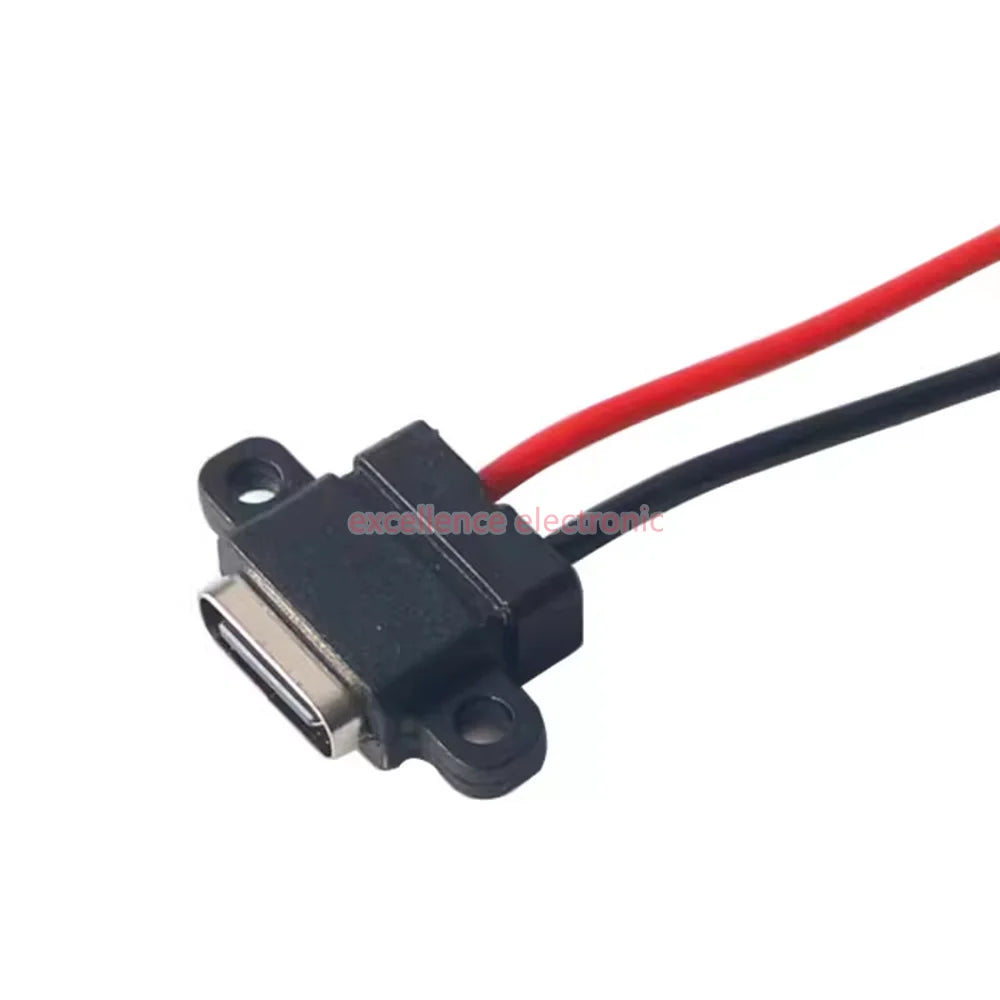 2/5/10pcs USB-C High Current Charging Socket With Rubber Ring 2Pin 4Pin Straight ear Side Ear Type C Waterproof Female Connector