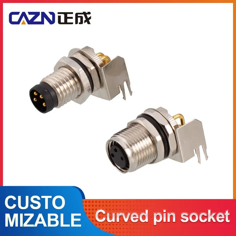 CAZN M8 Angled Male Back Mount Socket 3/4/5/6/8 Core Aviation Plug IP67/68 Waterproof Welding PCB Connector