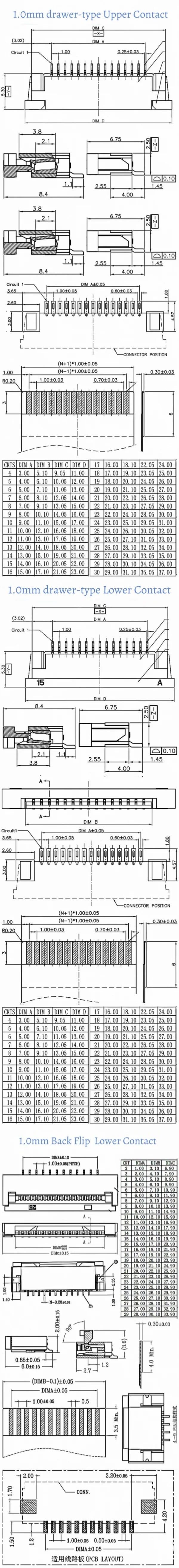 5-20pcs 1.0MM FFC/FPCconnector  Back Flip Lower Contact drawer-type Upper/Lower Contact 4/6/8/10/12/14/16-40P