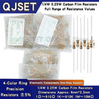 1000pcs 1/4W Carbon Film Resistors ±5% 4Color Ring Resistor Components 0.25W 1kR 4.7K 10K 22K 47K 100K 470K Ohm 1 10 100 220 Ohm
