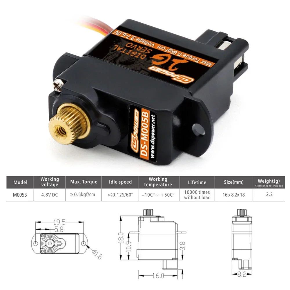 DSPOWER 2g Plastic/Metal Gear Motor Mini Micro Servos for RC Car Airplanes Fixed-wing Quadcopter Boat Plane Robot Wltoys Axial