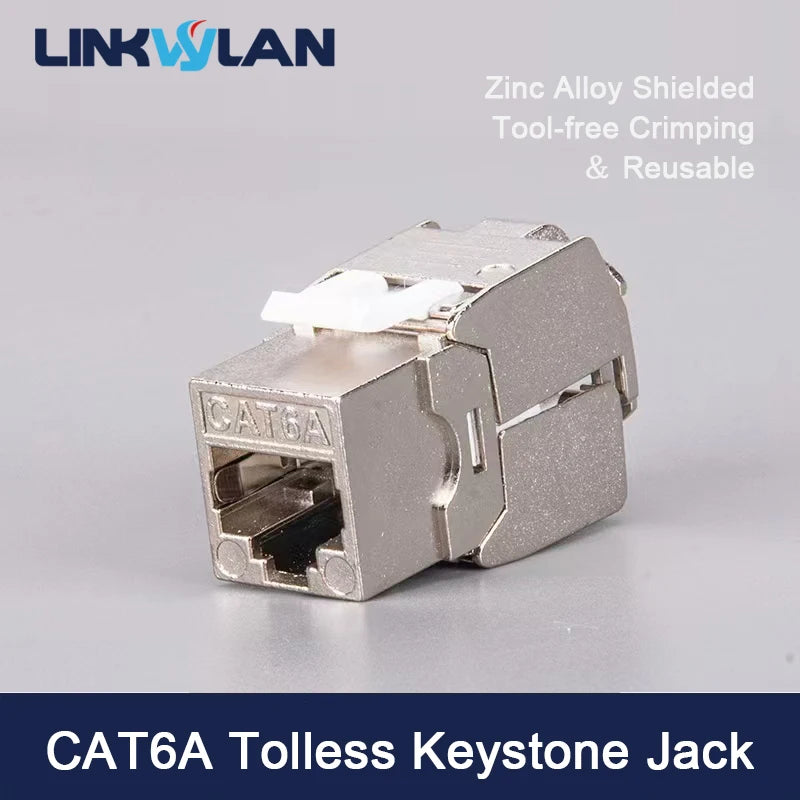 Linkwylan RJ45 Cat6a Keystone Jack STP Tool-Free Shielded Coupler 180 Degree Type Tolless Zinc Alloy Module Adapter Coupler