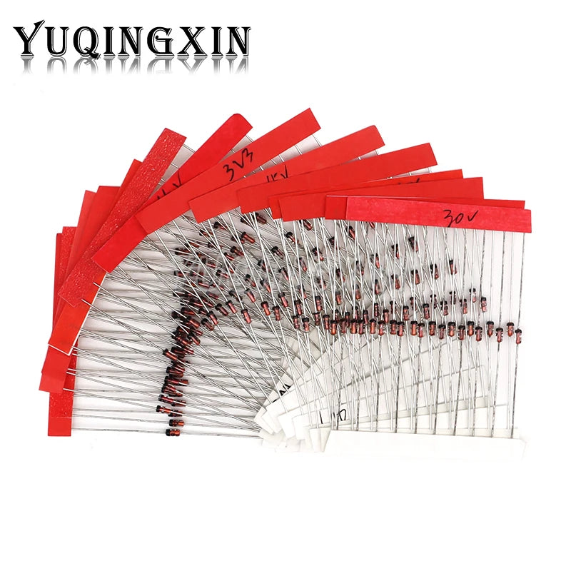 140pcs 1/2W Zener Diode Assorted Kit DO-35 0.5W 3.3V-30V 14Values Each 10pcs DIY Sample Set