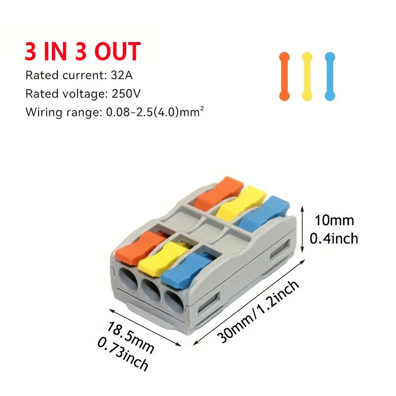 5Pcs Ip68 Waterproof Cable Connector Quick Connection 2 in 2 Out /3 in 3 Out Electrical Terminal Adapter Wire Connector