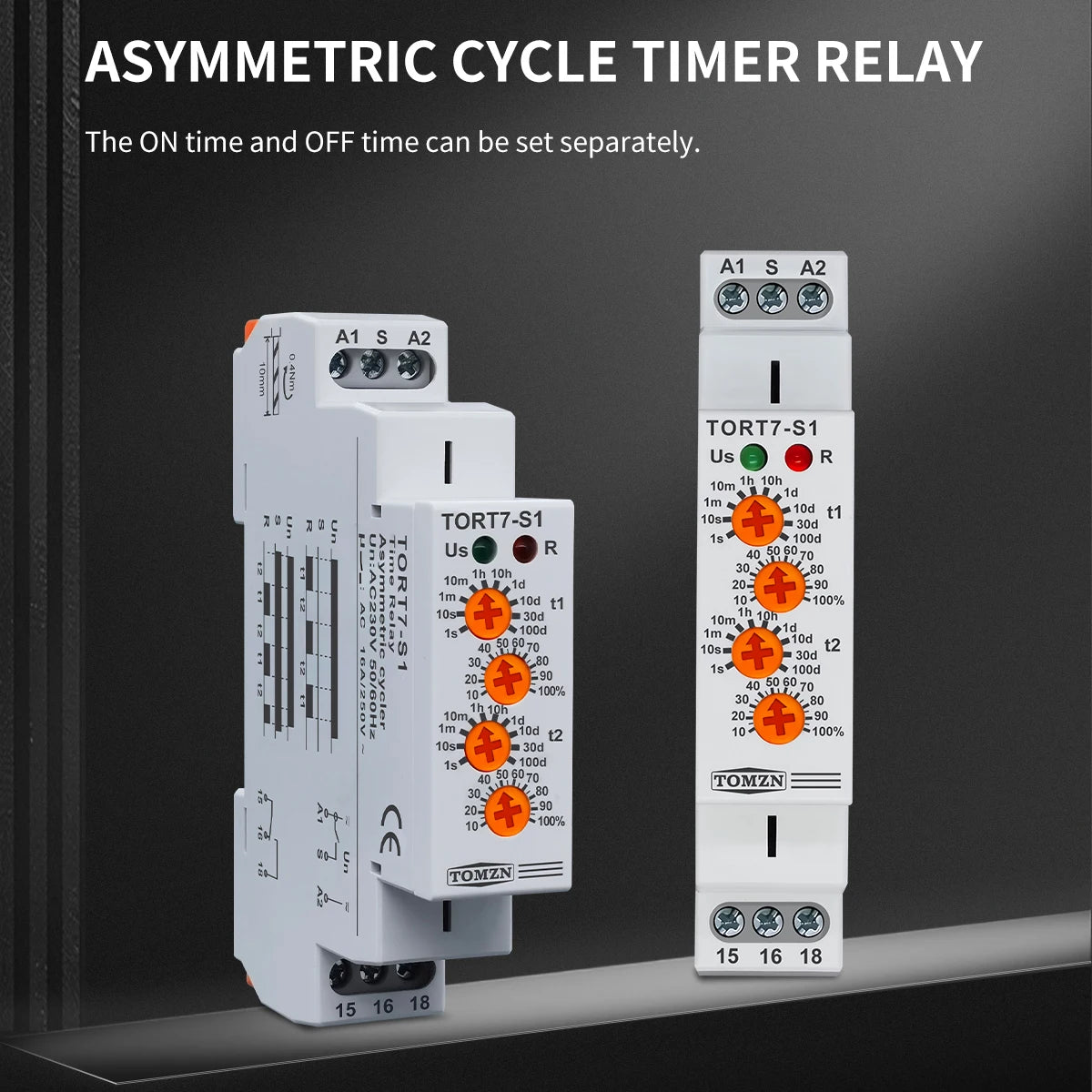 TOMZN TORT7-S1 Timer Relay Asymmetric Cycler Automatic Loop Delay T1-On Time T2-Off Time AC230V 50/60Hz For Traffic Lights
